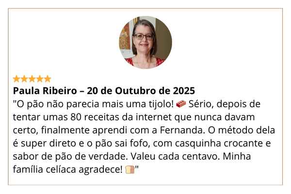 Depoimento de aluna sobre receitas de pães sem glúten