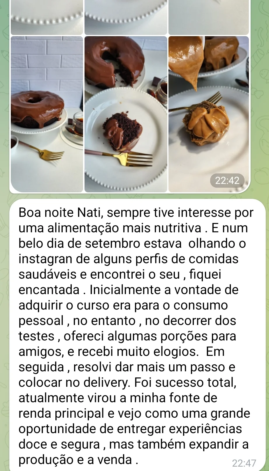 Depoimento de aluna sobre receitas sem glúten